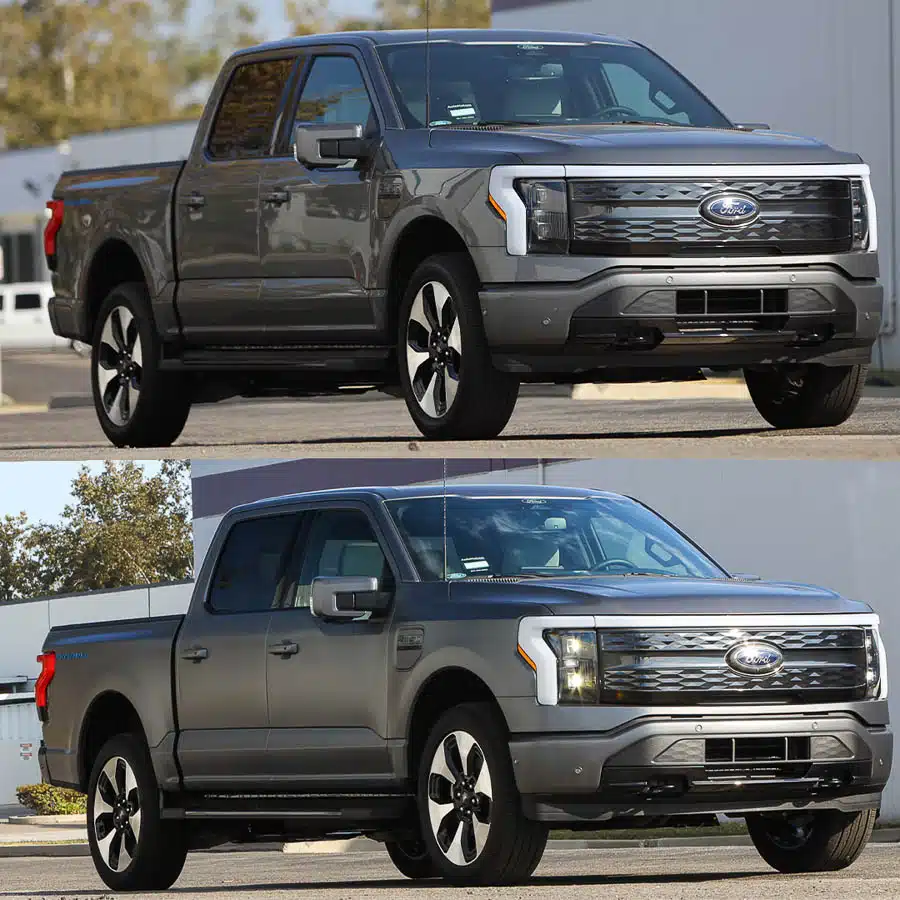 Ghost Shield Film Truck Paint Protection Film Gloss, Satin, Black and White Film. Thousand Oaks, Calabasas, Westlake Village, Camarillo, Oak Park, Agoura Hills White PPF on Chrome Bumper Ford F-150 Lightning