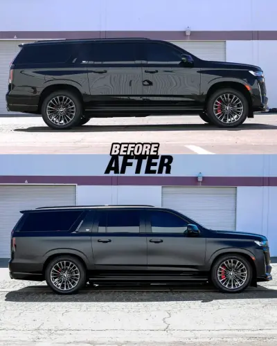 Satin PPF Cadillac Escalade Before and After Wrap