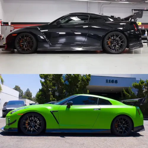 Before and After Green Vinyl Wrap Nissan GTR aka Skyline