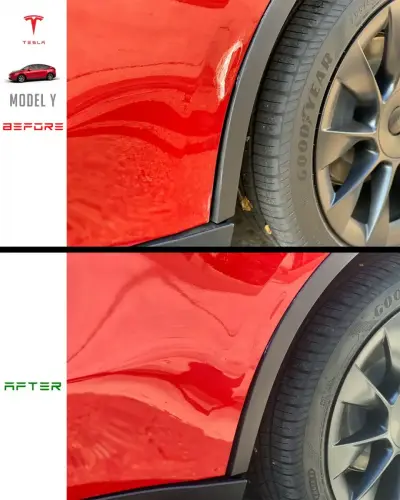 Tesla Model Y Before and After Collision Repair