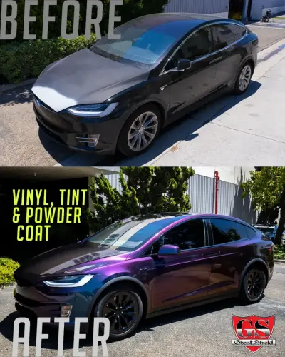 Model X Color Changing Chameleon Vinyl Wrap Before and After